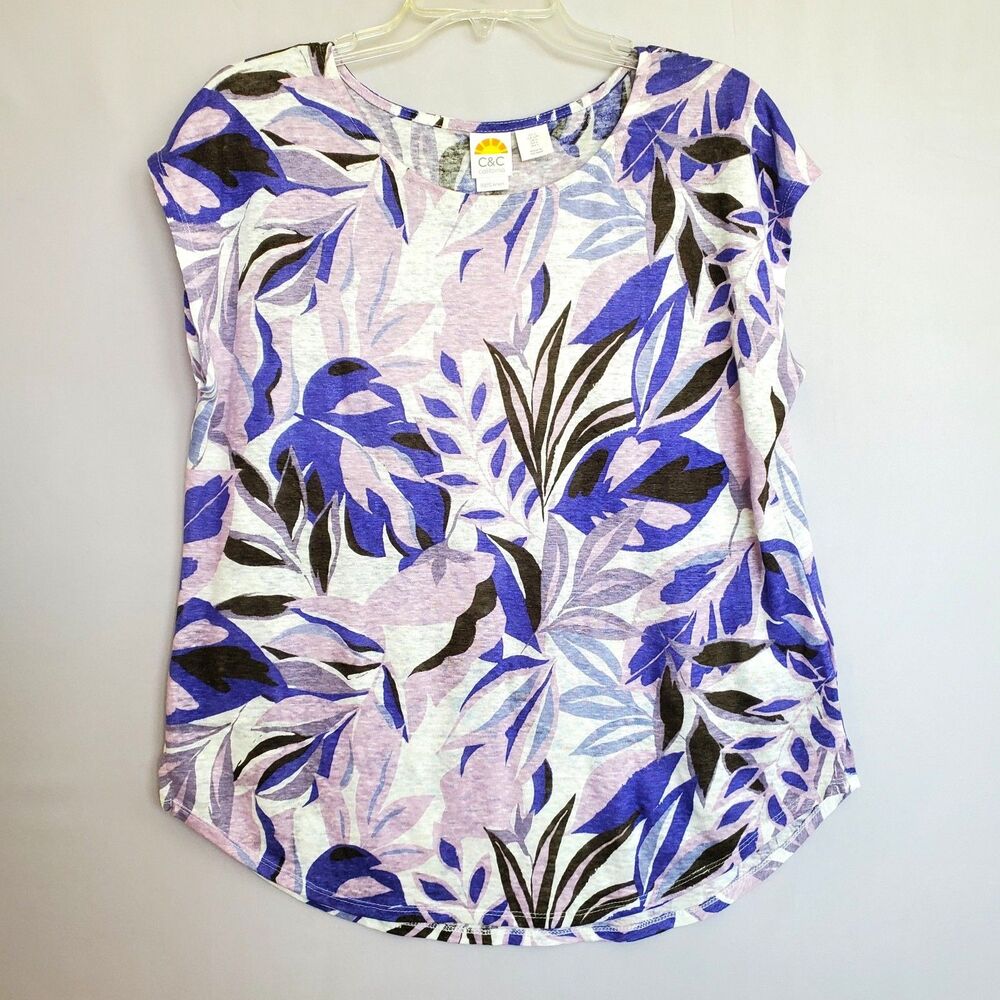 C&C Cali Women's Top LG 100% Linen Tropical Beach Coastal Hawaiian Summer Resort